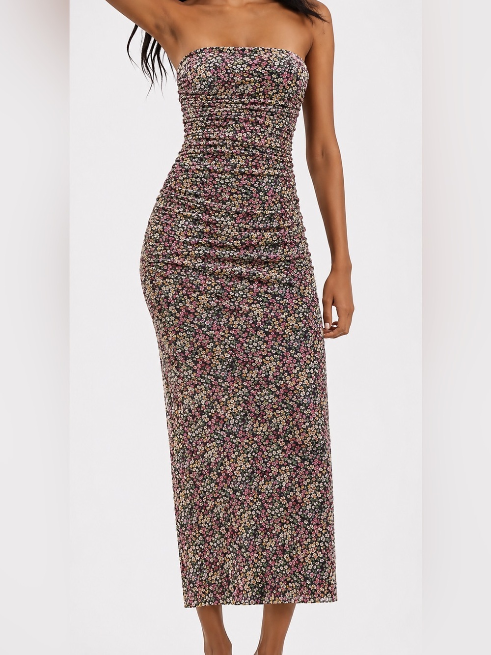 AFRM NWOT floral mesh strapless dress, large